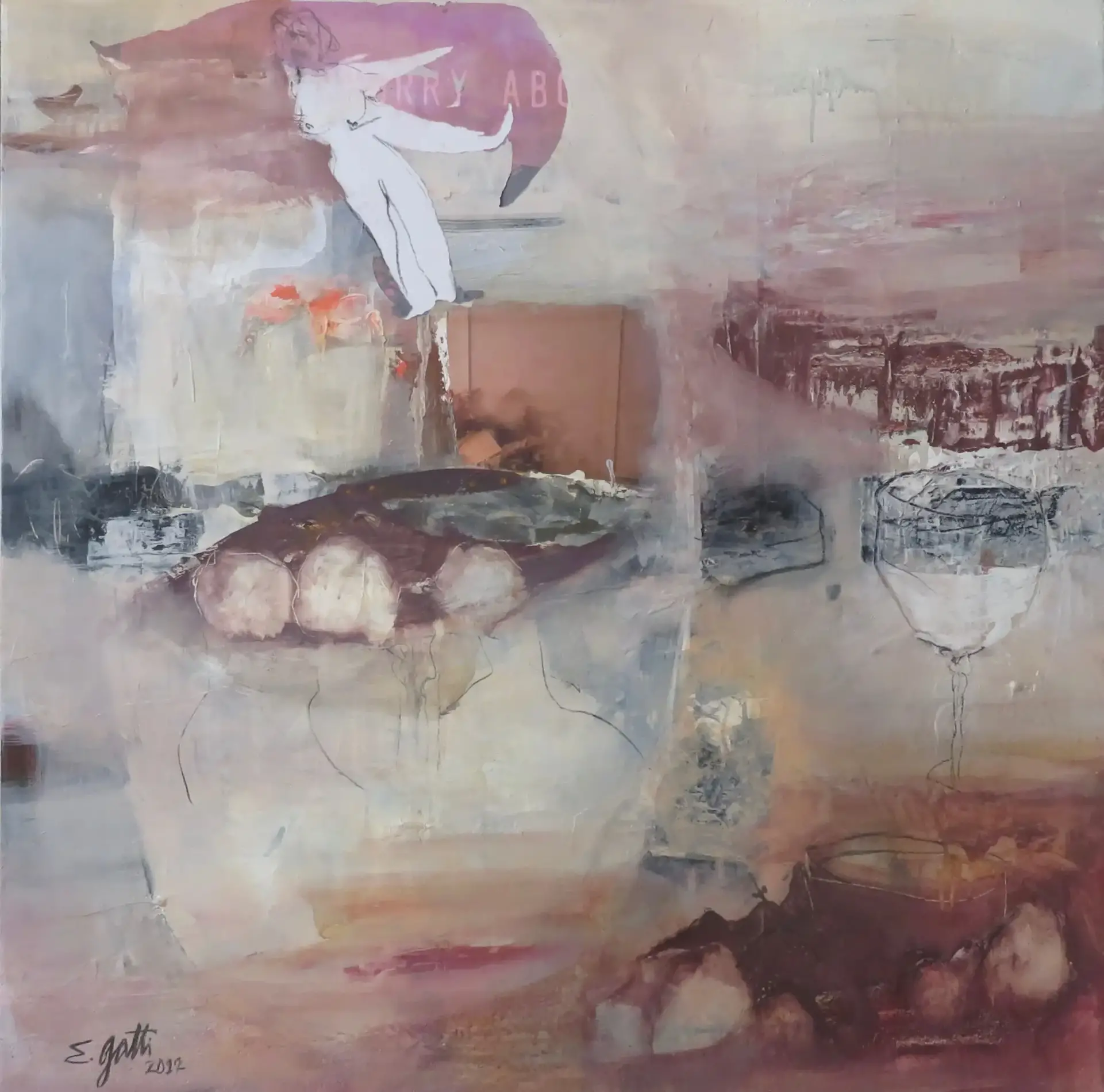 Bodegón, Acryl-Collage, 90x90cm