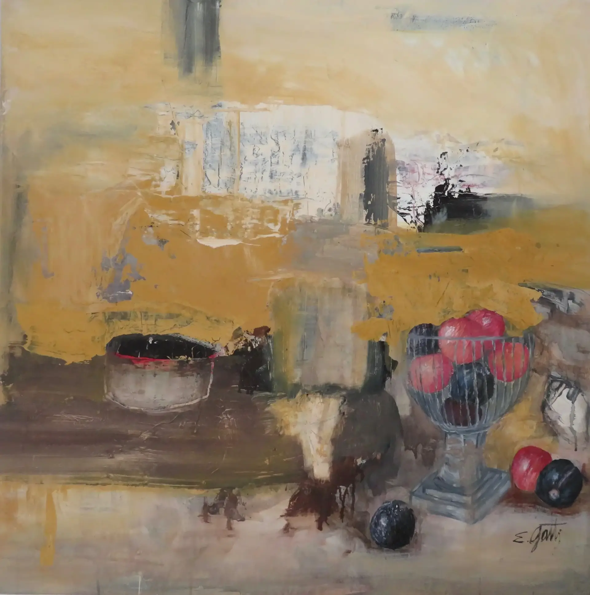 Pflaumenkorb, Acryl, 90x90cm